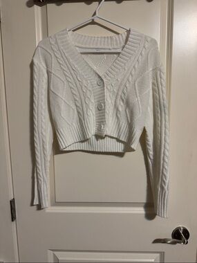 Ardene Cream Cropped Cable Knit Cardigan